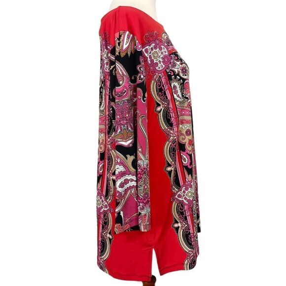 JM Collection Paisley Slinky Tunic L Top Boho Rococo Colorful Baroque Regency - Picture 3 of 16
